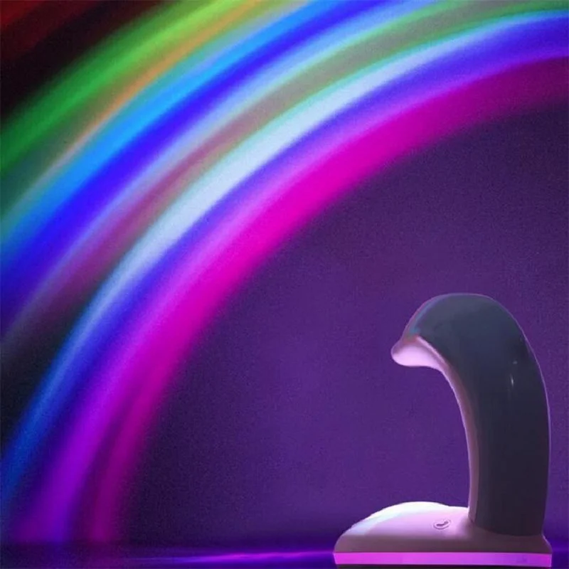

New Creative LED USB&Battery Dolphin Rainbow Projection Colorful Night Light Photo Atmosphere Festival Lamp Home Decor