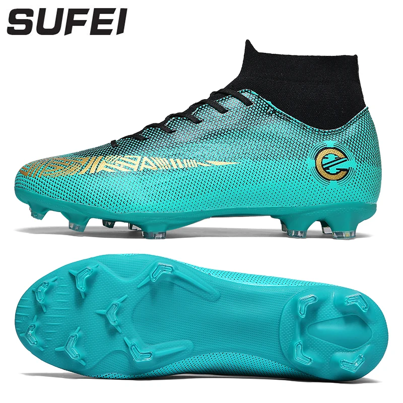 sufei Professional Football Boots Turf & FG Men Soccer Shoes Superfly Futsal Long Spikes Athletic Kids Cleats chuteira futebol