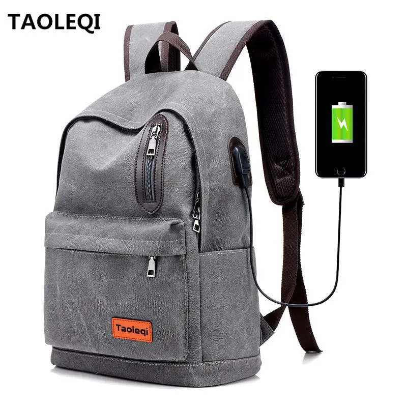 

TAOLEQI Anti-theft Men Women Canvas Backpacks Men USB Charging Laptop Backpack for school backpack Bag for Male Mochila Feminina