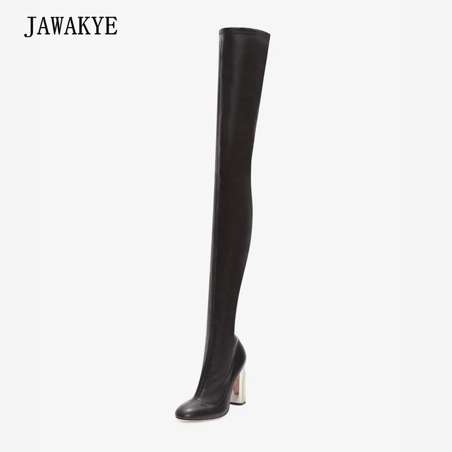 

2018 Botas Femininas Winter Women Shoes Chunky high heel Thigh High Boots Pointy toe Suede Over the Knee Slim Elastic Long Boots