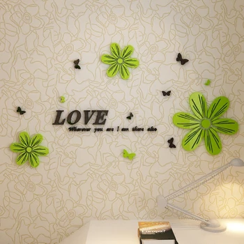 

Happiness Flower 3D Acrylic crystal Stereo Wall Stickers Living Room Bedroom Wedding Room TV Background Romantic Home Wall Decor