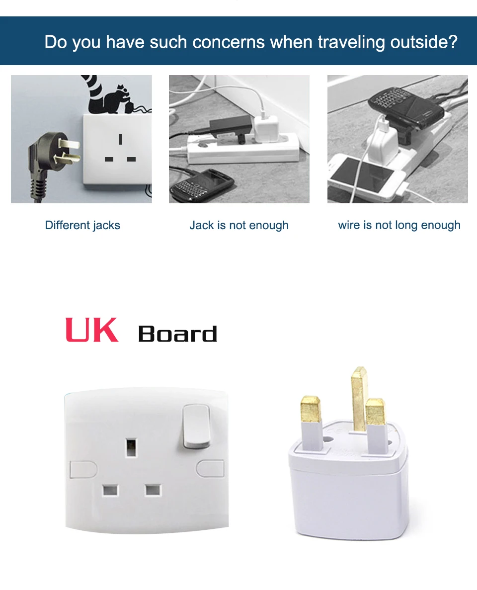 Multifunctional EU US AU to UK Plugs adapter Power Converter Plugs 2 Pin Socket EU to England Travel Charger Adapter Converter (3)