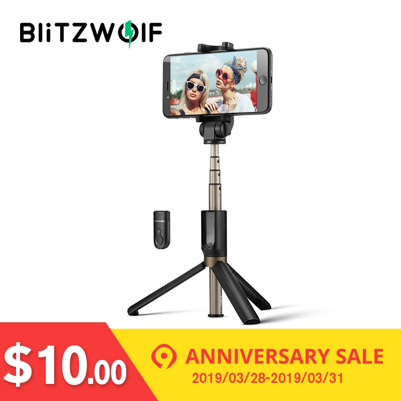 BlitzWolf 3 in 1 Wireless Bluetooth Selfie Stick Mini Tripod Extendable Monopod Universal For iPhone X