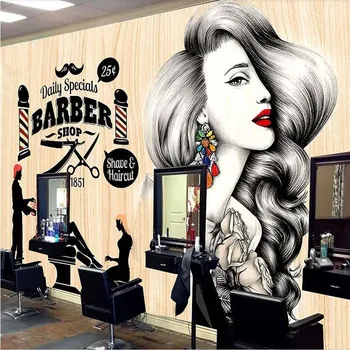 

Customized beauty salon Salon background wall barber shop nostalgic retro make-up manufacturers wholesale wallpaper murals custo