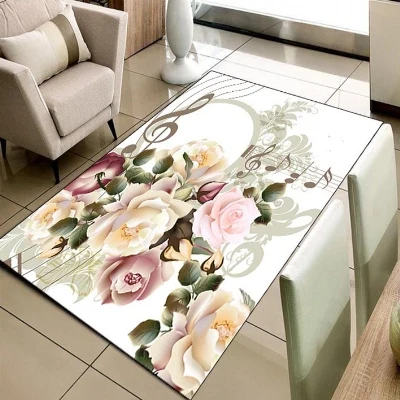 Else музыкальная заметка розовые большие желтые розы цветы 3d принт Нескользящая микрофибра для гостиной декоративный современный моющийся коврик