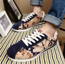 Flower Print Mens Fashion Canvas Shoes Nice Fashion Casual Boy Shoes Spring Autumn Males Shoes Breathable