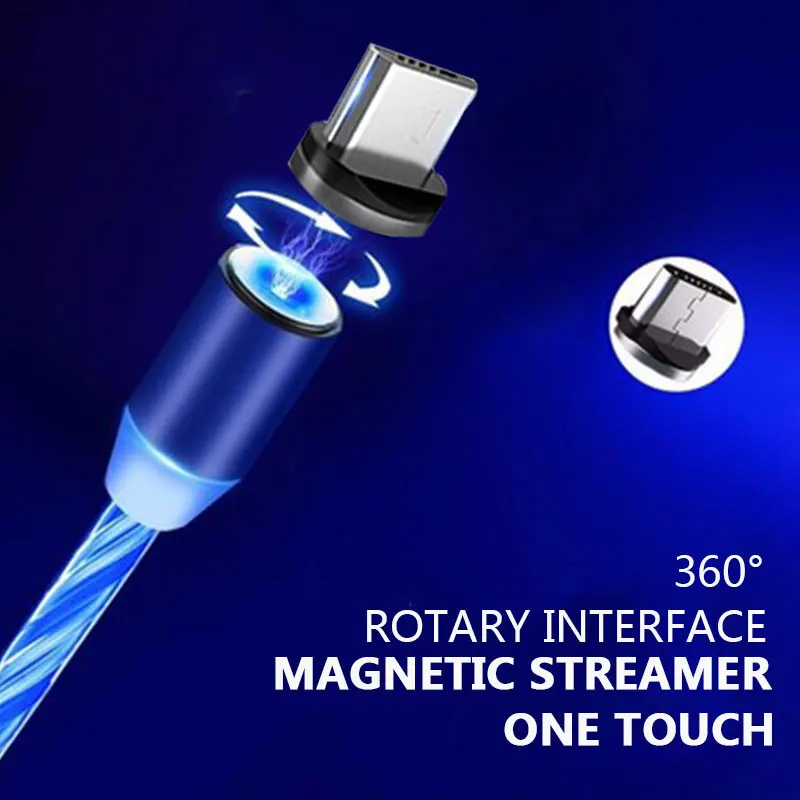 

New 1M Flowing Light LED Three-in-one 360 Degree Data Line Creative Colorful Streamer Magnetic Data Line For Android IOS TYPE-C
