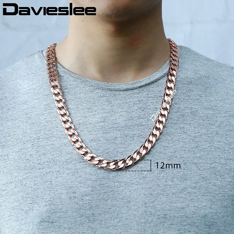 Мужское золотое ожерелье, Снаряженная кубинская цепочка, 585 розовое золото, ювелирное изделие для мужчин, 12 мм DLGN321