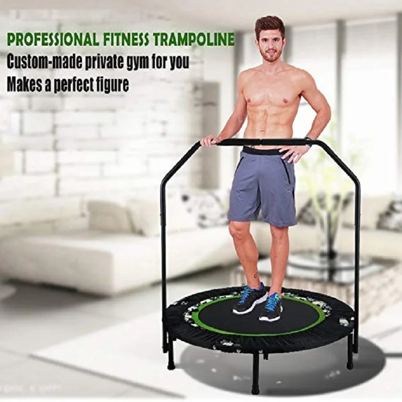 

40inch Folding Trampoline Quiet and Safe Bounce Spring Jumping Bed Adult with armrest Max Load 300lbs Rebounder Trampoline