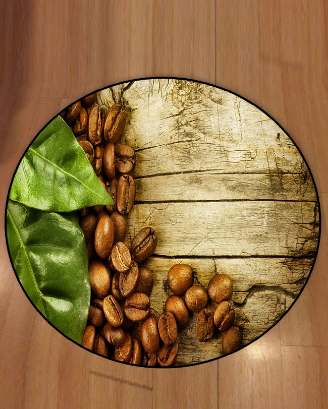 

Else Brown Wood on Coffee Beans Green Leaves 3d Pattern Print Anti Slip Back Round Carpets Area Rug For Living Rooms Bathroom