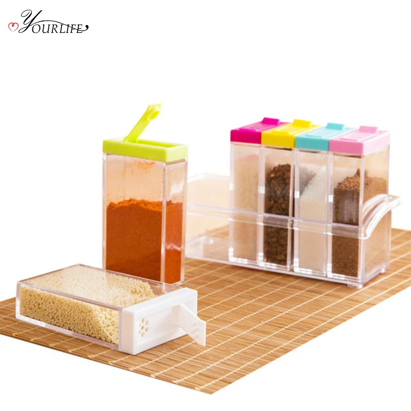 

OYOURLIFE 6Pcs/set Transparent Spice Jar Seasoning Box Kitchen Spice Storage Bottle Jar Salt Pepper Cumin Powder Box Tool