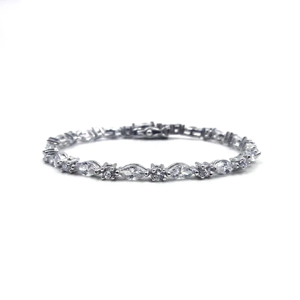 

White Gold Vermeil Marquise Round CZ 925 Sterling Silver Bracelet