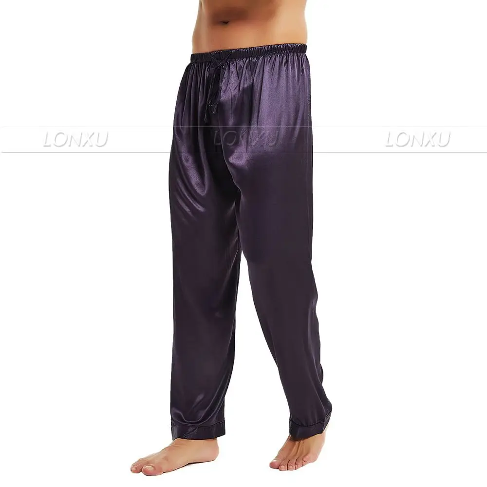 Мужские шелковые атласные пижамы, штаны для отдыха, штаны для сна,, S M L XL 2XL 3XL 4XL Плюс