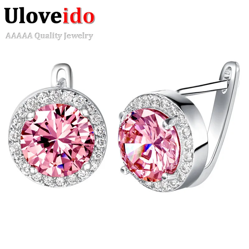 Женские серебряные серьги с розовым камнем Uloveido R722|silver earrings|earrings earringearrings with cubic
