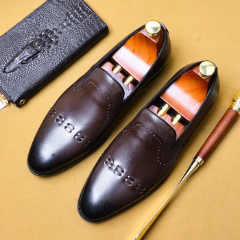 

Men leather shoes business dress suit shoes men brand Bullock genuine leather black slipon wedding mens shoes Phenkang