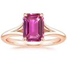 ANI 18K Rose Gold (AU750) Women Wedding Ring Certified Solitaire Natural Pink Sapphire Oval/Rectangle Shape Engagement Gem Ring