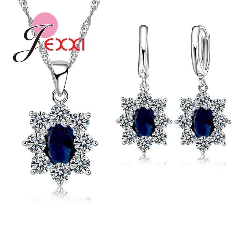 Классическое 925 пробы Серебряное ожерелье серьги ювелирный набор Кристалл Мода Bijoux для женщин Свадебные подарки быстрая