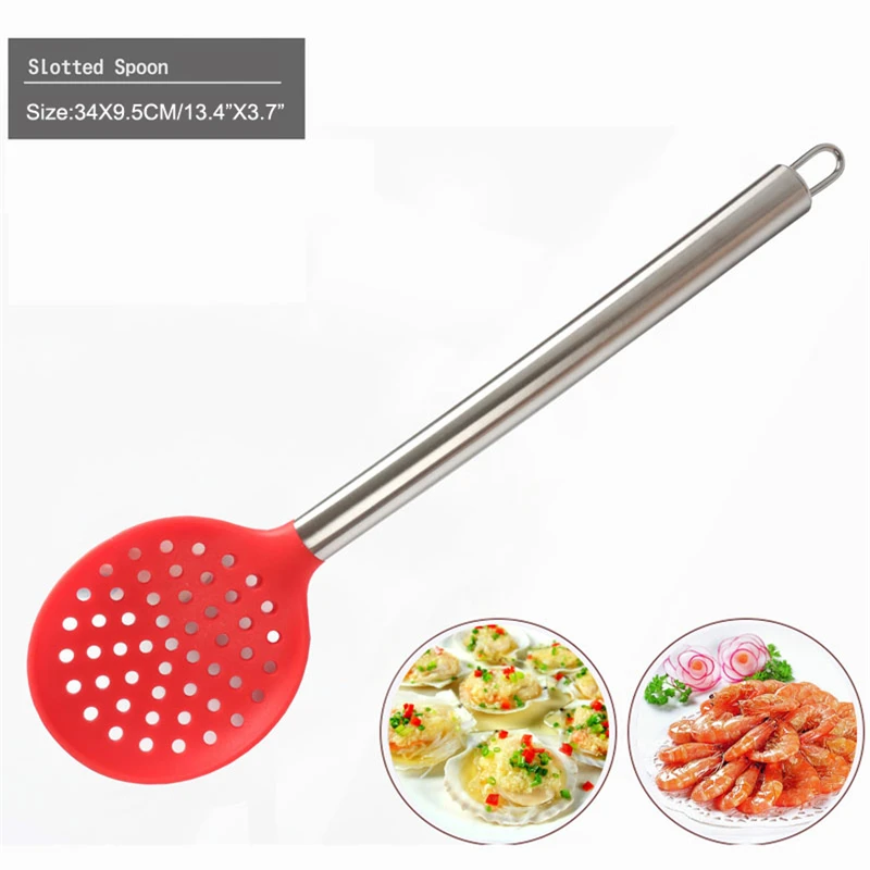Kitchen Cooking Tools 5 Styles Silicone Cookware Set Colander Spaghetti Spoon Stainless Steel Handle Heat Resistant D0020