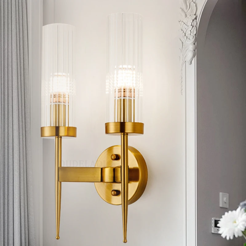 Modern copper glass Wall Lamps retro gold bedroom bedside lamp corridor living room dining hall aisle E14 LED lamps