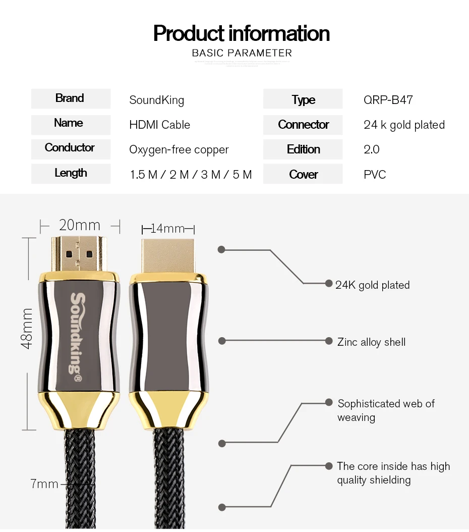 Soundking HDMI кабель 2,0 2k* 4k Аудио Видео HDMI к HDMI Мужской кабель 3D для PS3 проектор HD ТВ STB ноутбук 1,5/2/3/5 M B47