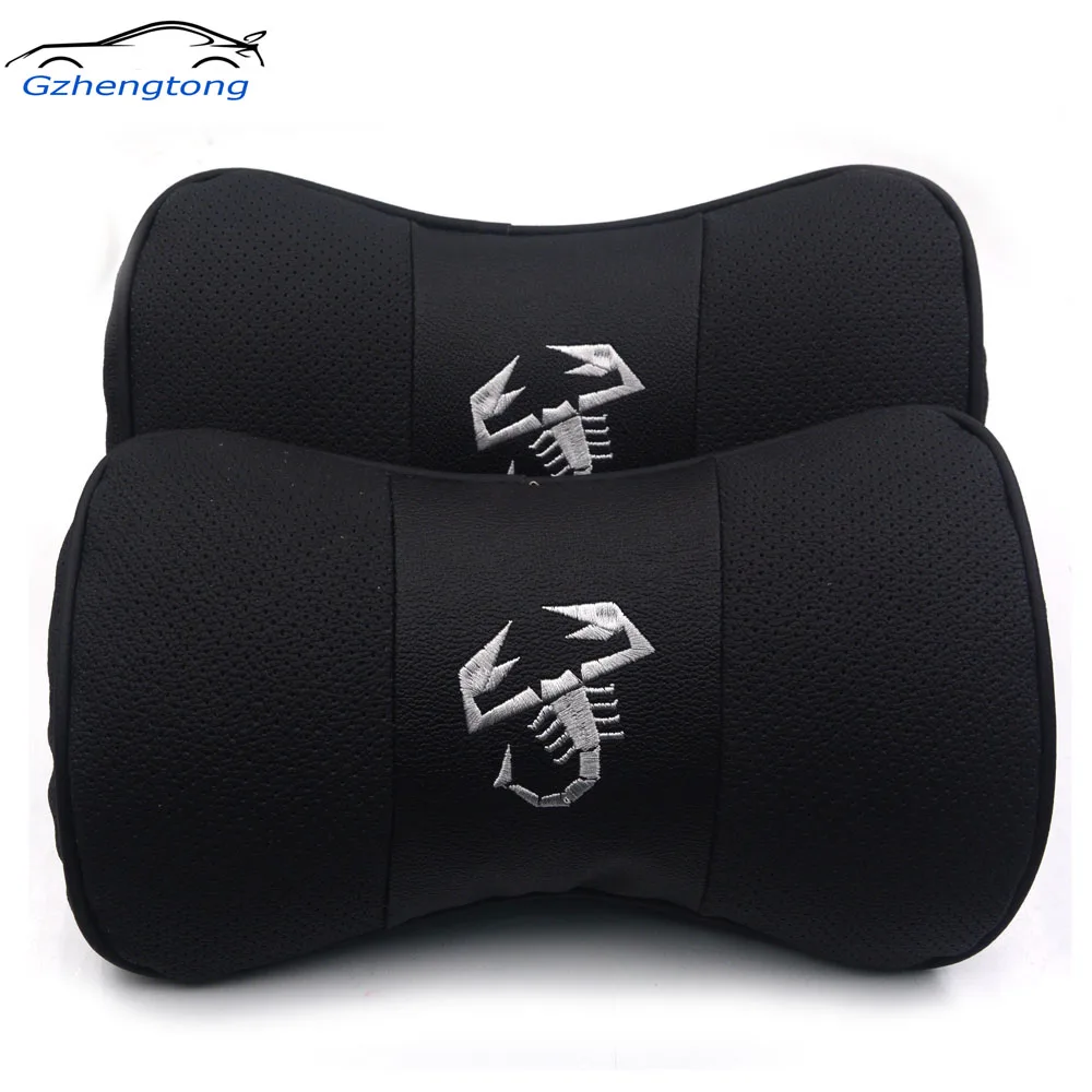 

Gzhengtong Universal Balck Car Styling Genuine Leather Abartth Scorption Logo Headrest Neck Cushion 2pcs/set for Fiat Abarth 500