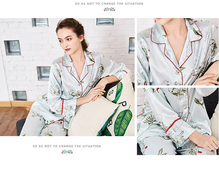 SSH0114, новинка, весенне-осенние женские пижамные комплекты, высокое качество, атласные шелковые пижамы для женщин, женские комплекты из 2 предметов, ночная Пижама