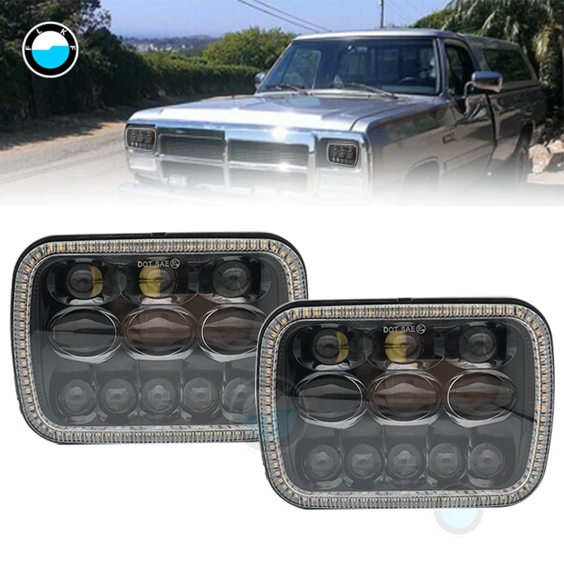 Coppia 7X6 5X7 "Proiettore Led Faro Sigillato Bianco Ambra Halo Ring Per Jeep Cherokee Xj Truck 4 X4 Offroad.