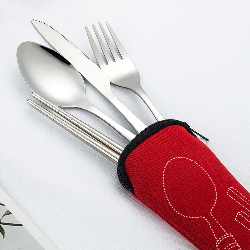 4 unids/set de acero inoxidable tenedor cuchara palillos de viaje al aire libre Camping cubiertos herramientas portátil de acero inoxidable vajilla 9 colores