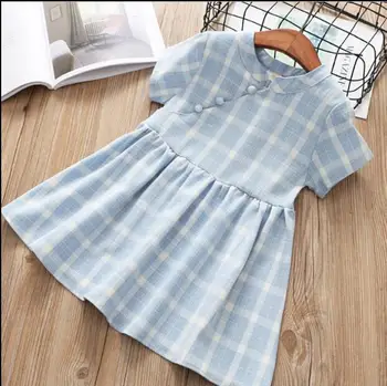 

2018 summer new children's Chinese style cotton and linen comfort cheongsam dress girls Republic style fresh