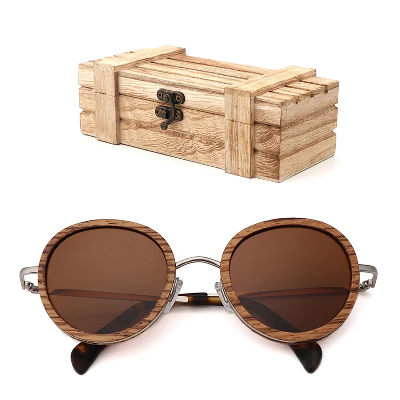 Новые солнечные очки с поляризованной древесиной круглые бамбуковые очки Модные женские солнцезащитные очки мужские UV400 очки деревянная Подарочная коробка Gafas de sol - Цвет линз: 02wood box