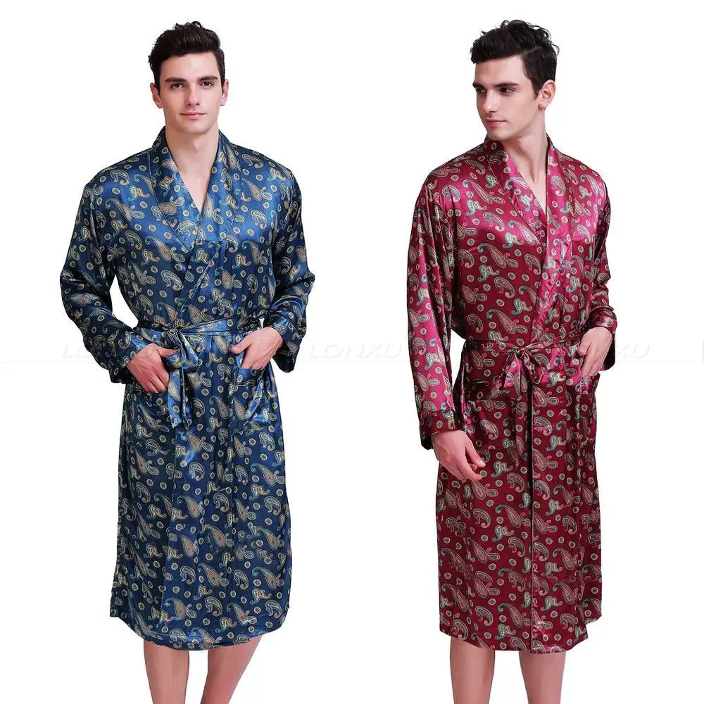 Мужские шелковые атласные халаты халат ночная рубашка пижамы S~ 3XL