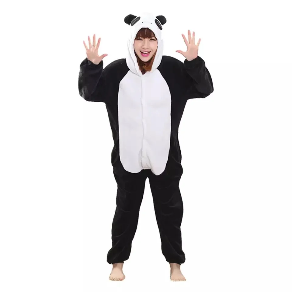 Взрослых животных Kigurumi onesie Пижама с дизайном панда комплект зимняя Фланелевая