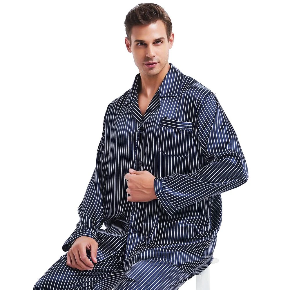 Great Gifts Conjunto de pijama de satén de para hombre, ropa de dormir de EE. UU., S,M,L,XL,XXL,3XL,4XL, a rayas|mens satin pajamas|pajama silk sets - AliExpress