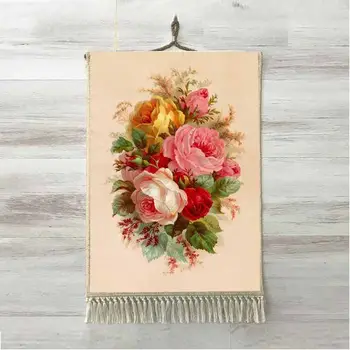 

Else Pink Floor Red Yellow Retro Roses Green Leaf 3D Print Decorative Gift Wall Art Rope Hanging Rug Carpet Tasseled Tapestry
