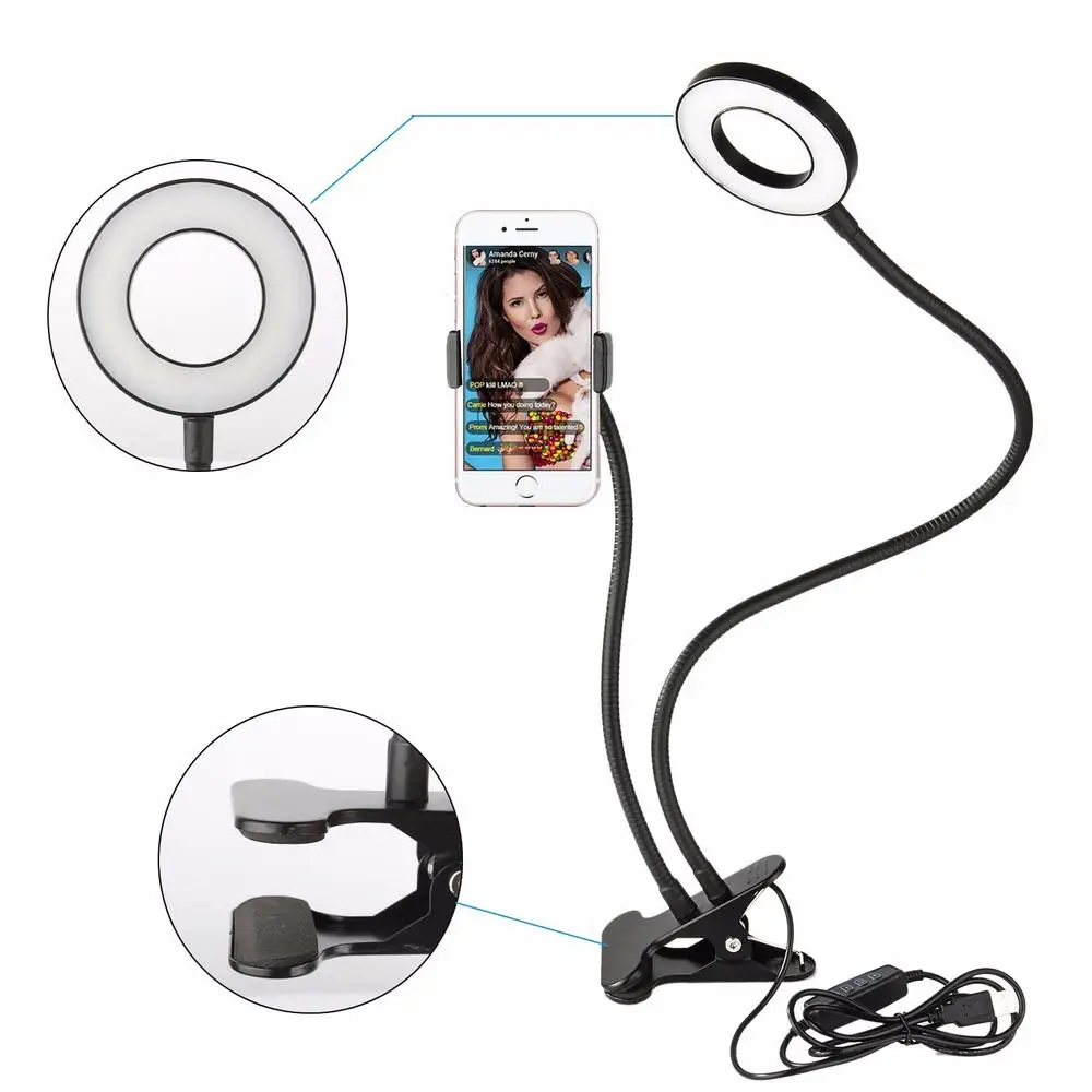 

LED Selfie Ring Light with Cell Phone Holder for Live Stream iPhone Smartphone Lazy Bracket Youtube Lamps Mobile Lighting