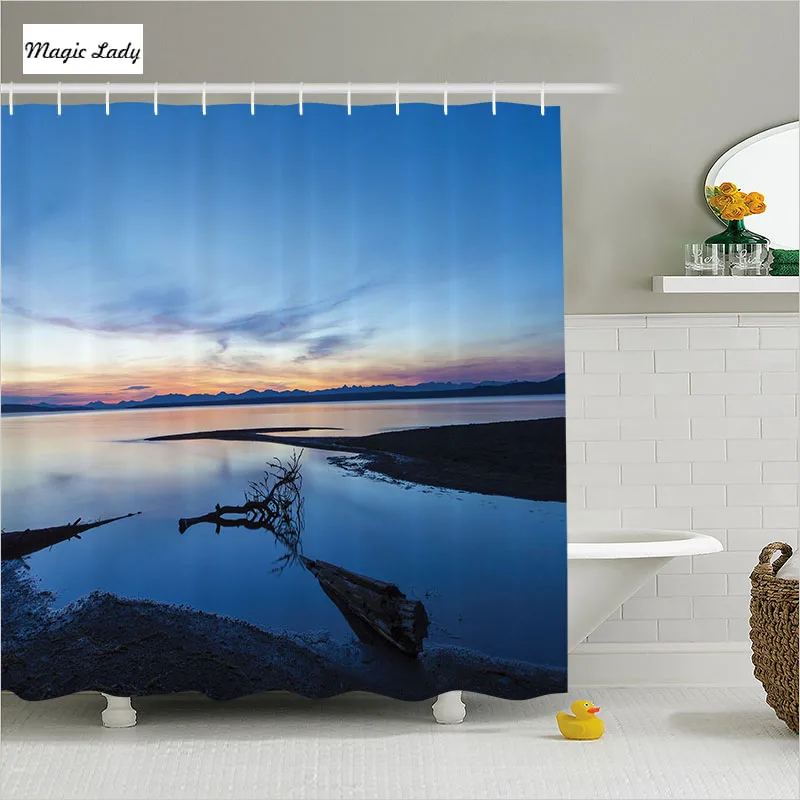 Shower Curtains Bathroom Curtain Set Lake Horizon Sky Earth Landmark Lagoon Branch Dawn Blue