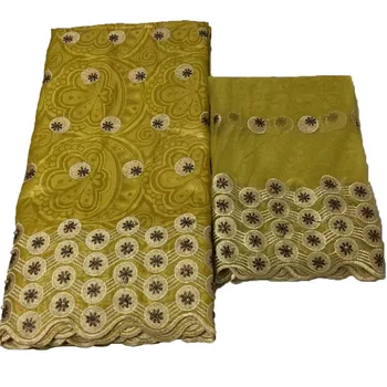

High Quality Nigerian Gold Cotton Lace Fabric For Wedding Dress African Bazin Riche Getzner Fabrics L44-3