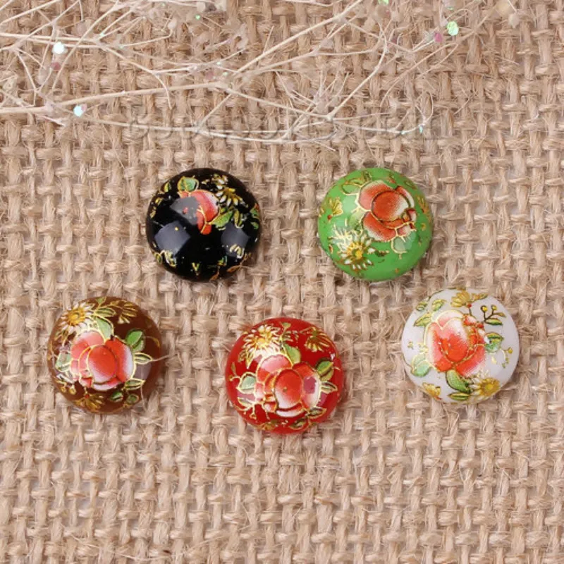 

Doreen Box Resin Painting Vintage Tensha Dome Seals Cabochon Round Colorful Rose Flower Pattern 12mm( 4/8") Dia, 10 PCs