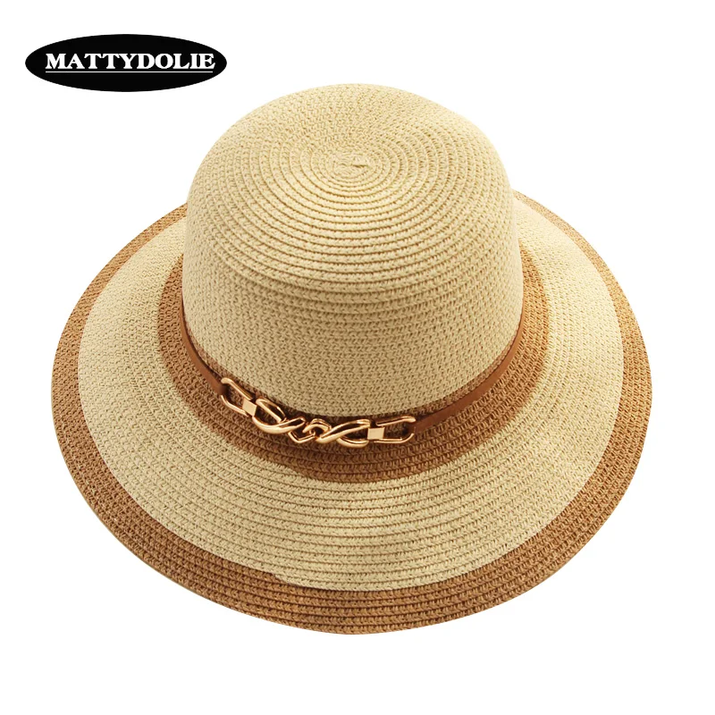 

MATTYDOLIE Straw hat women sunshade beach hat wide side chain hat summer folding sunscreen holiday seaside vacation sun hat