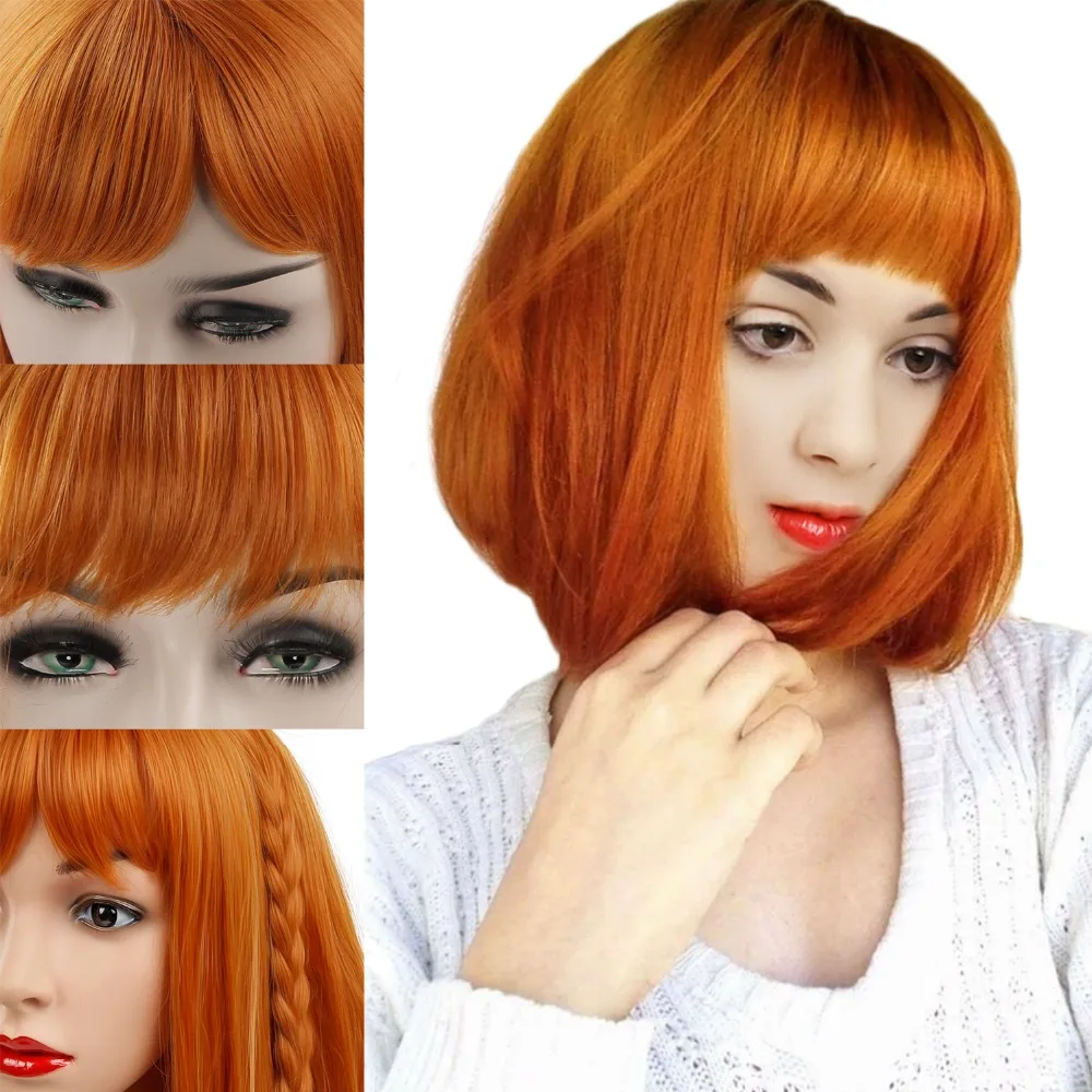 Pelucas cortas sintéticas para mujeres amarillo naranja Color Lolita peluca 2019 nuevas llegadas mujer peluca Cosplay 12 pulgadas pelucas con flequillo Pelucas cortas sintéticas para mujeres amarillo naranja Color Lolita peluca 2019 nuevas llegadas mujer peluca Cosplay 12 pulgadas pelucas con flequillo