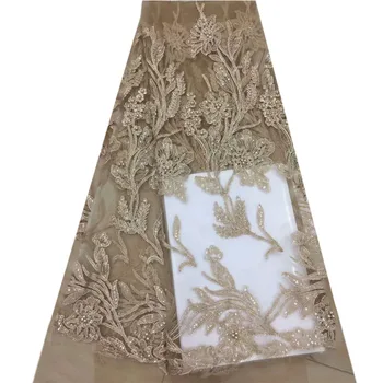 

2018 High Quality Embroidery Nigeria Lace Fabric Net Beads African Lace Fabric Guipure French tulle Lace Fabric H940-1