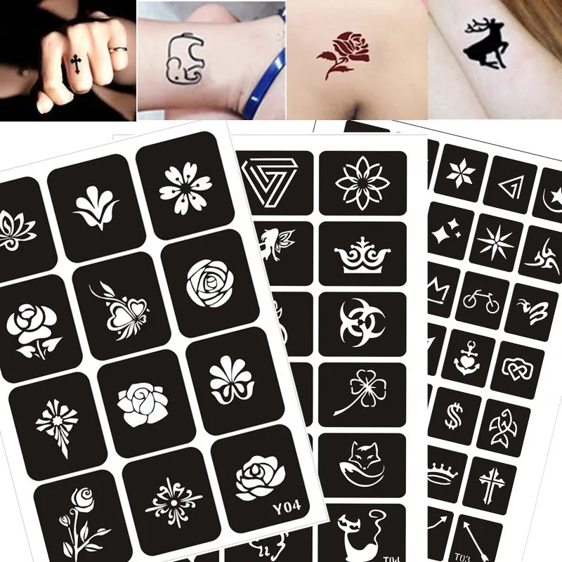 

200 Patterns Airbrush Glitter Tattoo Stencils Printer Painting Drawing Henna Template Cat Flower Letter Sexy Women Body Hand Art