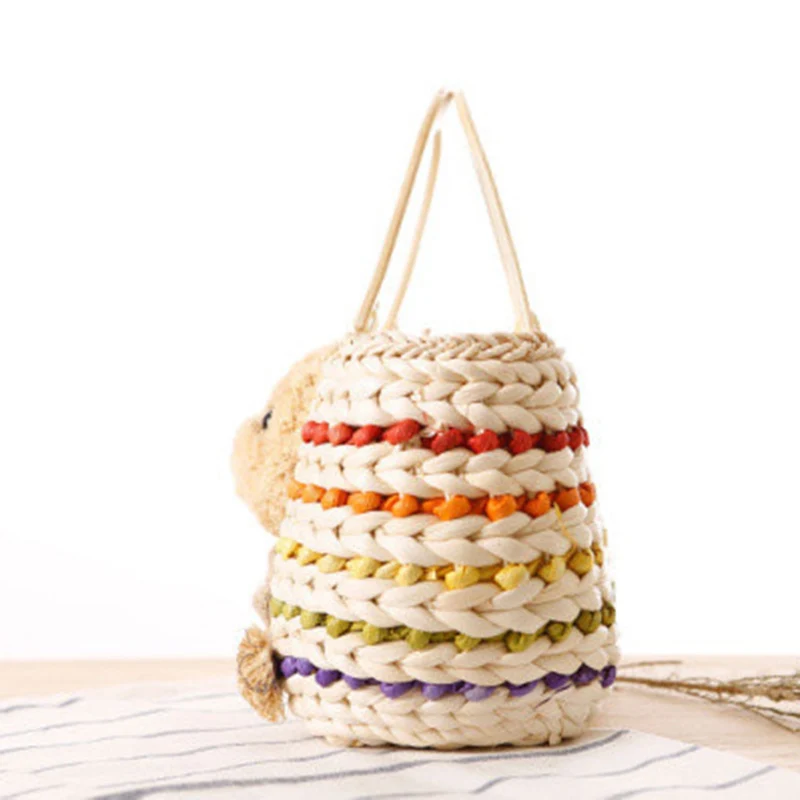 Women Beach Handbag Summer INS Popular Female Straw Bags Casual Lady Mini Fashion Bear Handle Bag Travel Knitted Bolsa SS3174 (8)