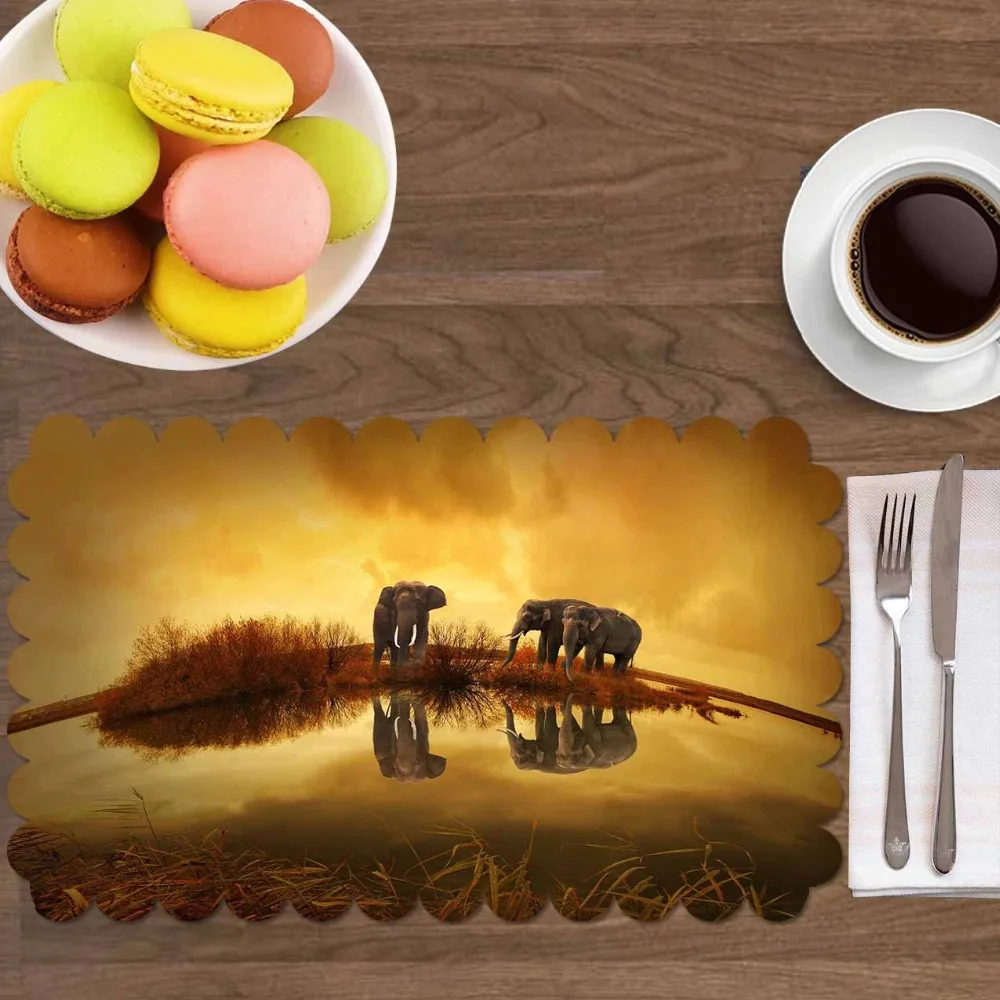 Altro Brown Yellow African Sun Set On River 4 Pcs 3D Print Washable Micro Fabric Table Tovaglietta Pad Per Sala Da Pranzo Cucina