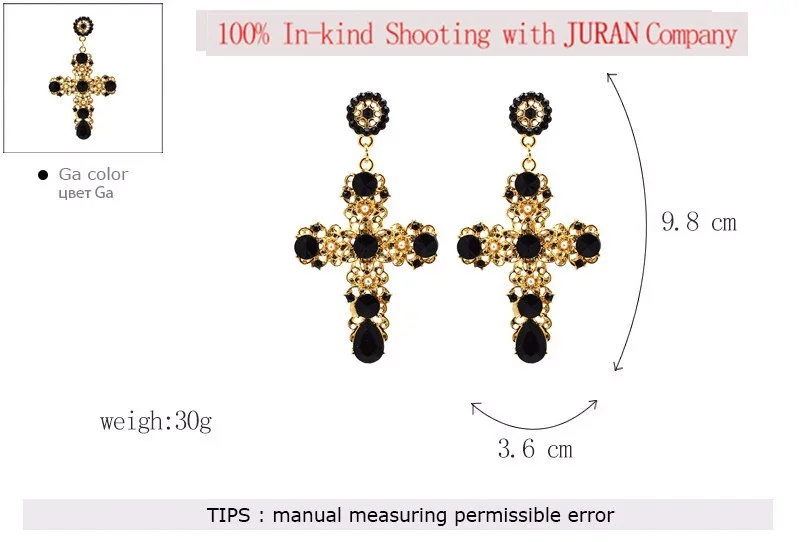 JURAN, женские Модные Винтажные хрустальные золотые серьги с крестом, милые Металлические Серьги с драгоценными камнями, свисающие серьги для женщин, аксессуары Brincos