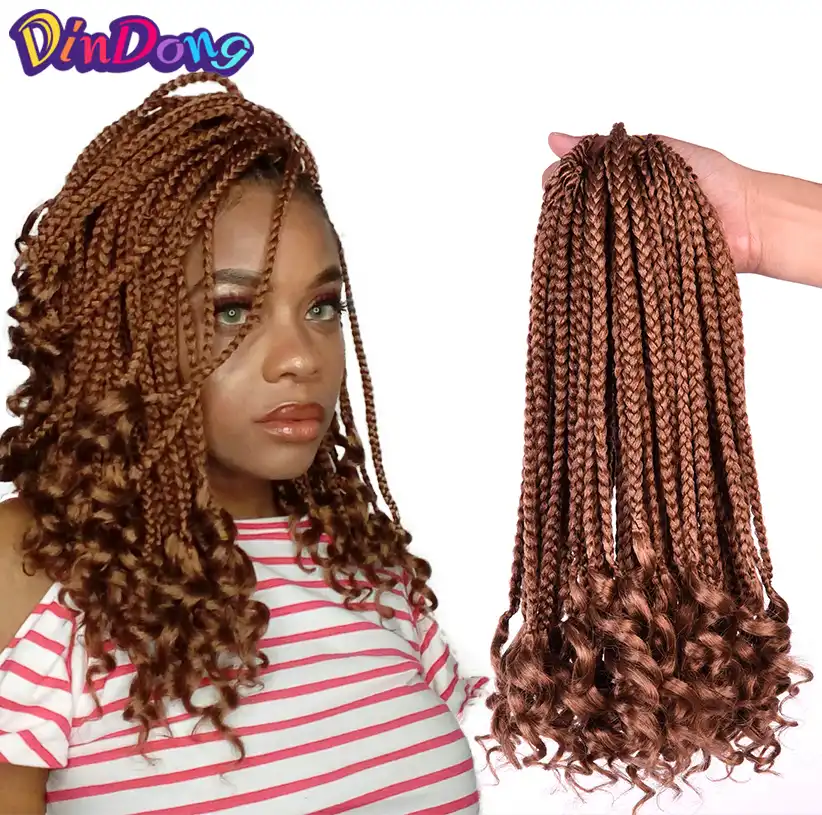 Dindong 12 Inch Box Braids Curly Ends Synthetic 24 Strands Crochet