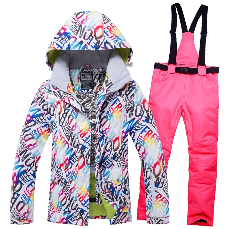 

2018 RIVIYELE Women Ski Jacket Pant Skiing Suit Winter Clothing Trouser Windproof Waterproof Super Warm Thicken Hooded Female