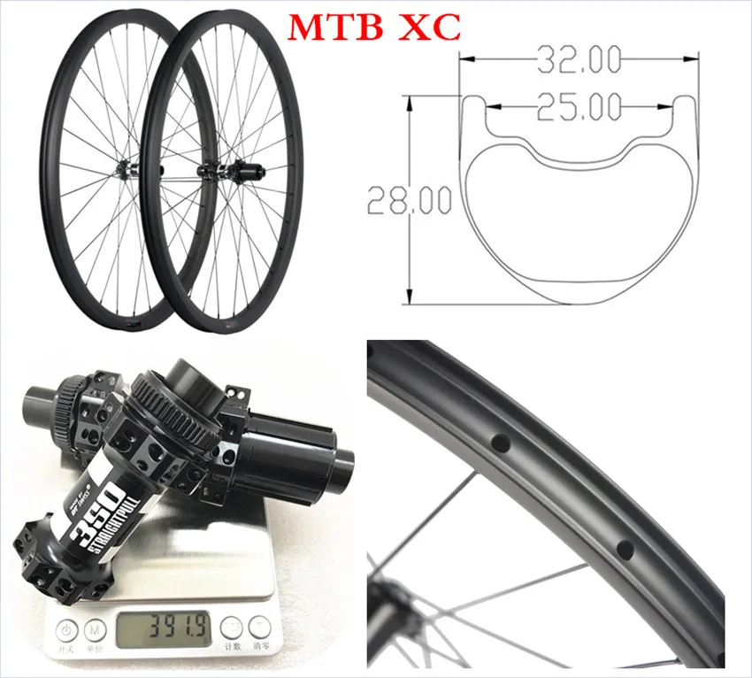 OEM дешевые mtb Углеродные колеса для горного велосипеда 29 er 32 мм в ширину 28 мм глубокие бескамерные колеса для горного велосипеда Углеродные 29er mtb колеса ось