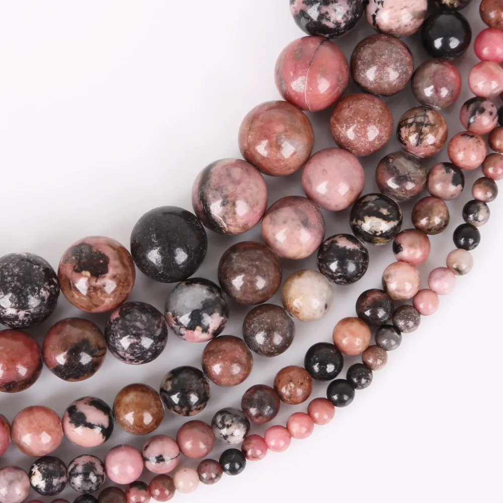 

Natural Stone Beads 4 6 8 10 12mm 15" Round Black Stripes Rhodochrosite Beads For Jewelry Making DIY Bracelet Necklace