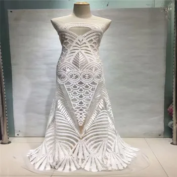 

French Net White Sequins Lace Fabrics,High Quality African Tulle Lace Fabrics Sequins Wedding Nigeria lace A981-1
